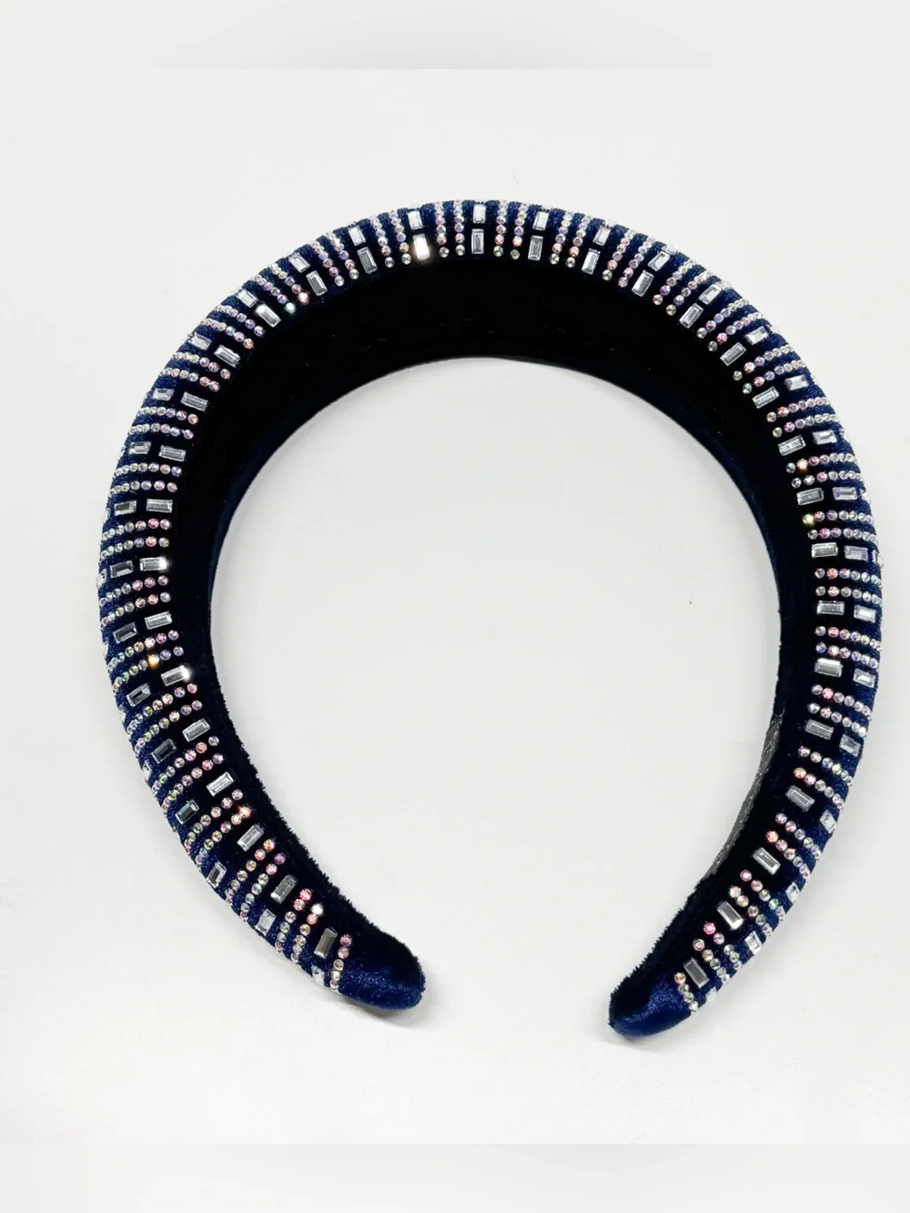 Handmade Navy Blue Crystal Rhinestone Padded Headband